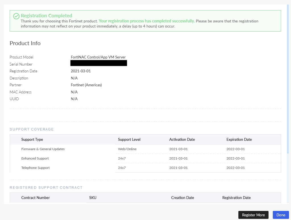 Product Registration FortiNAC 9.4.0